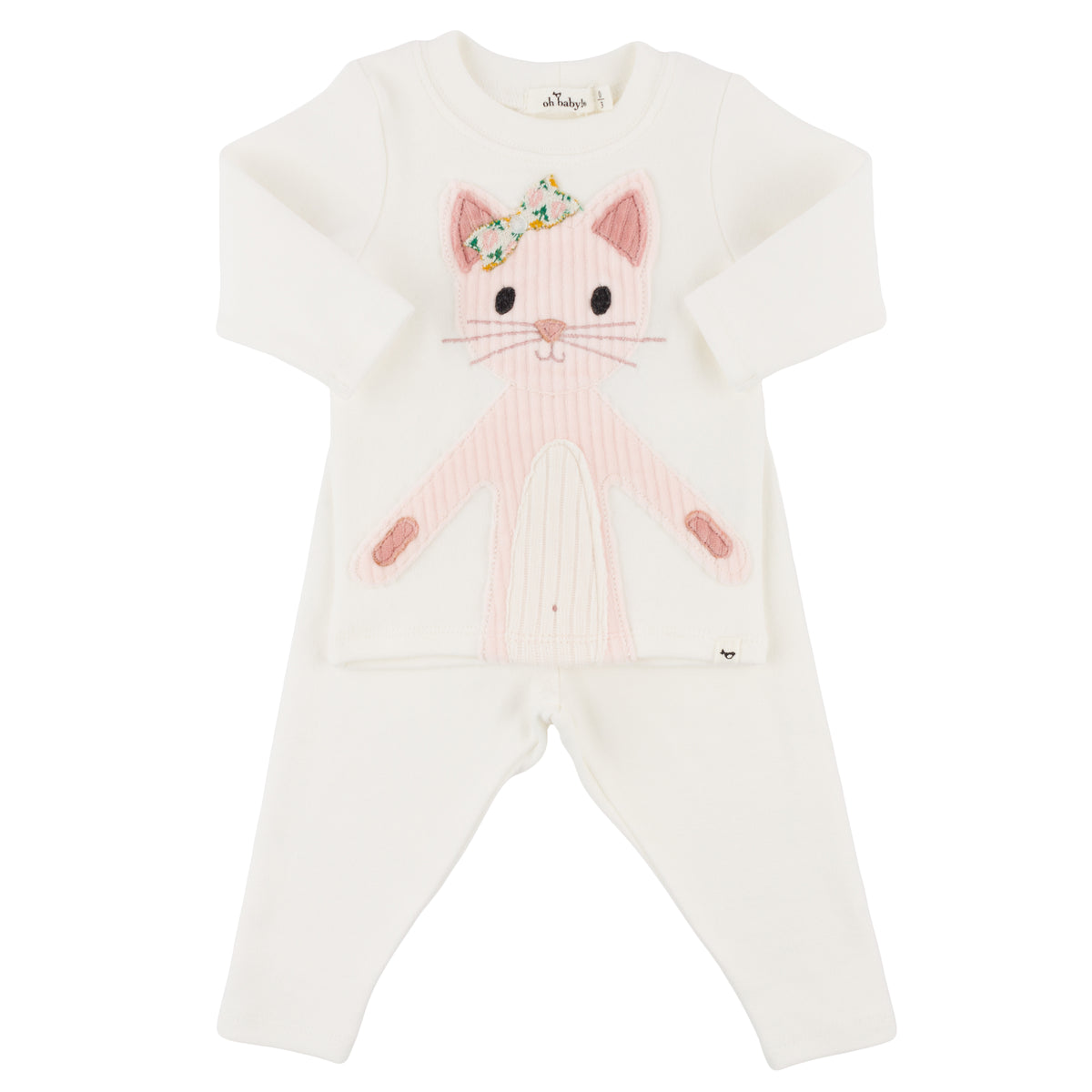 oh baby! Two Piece Set - Quilted Kitty Applique - Cream