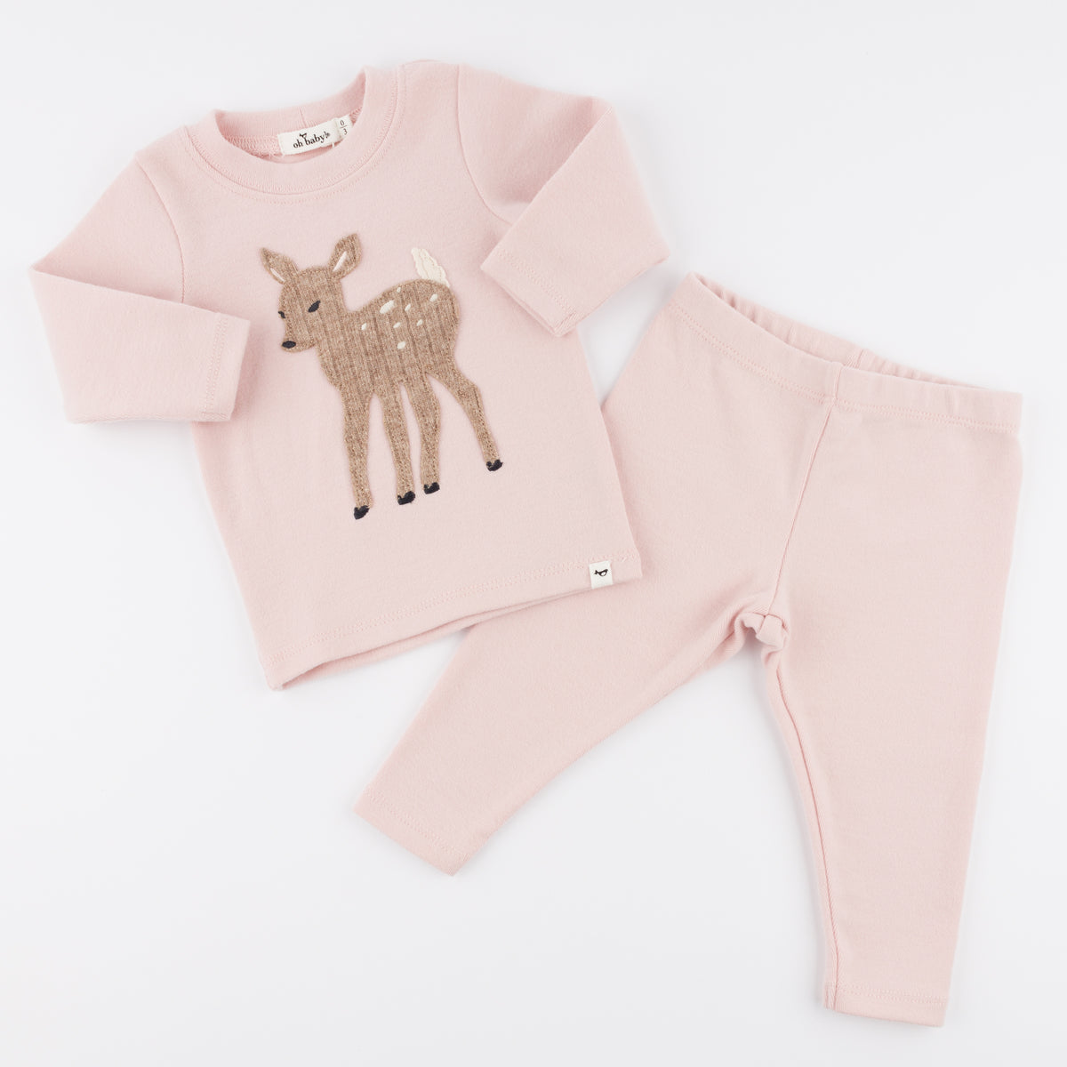 oh baby! Long Sleeve Two Piece Set - Deer Applique - Flat Lay