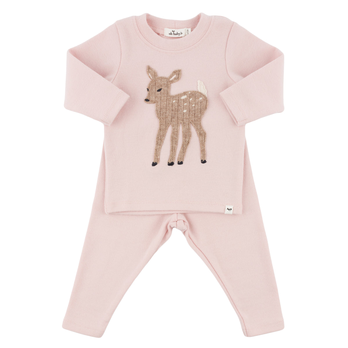 oh baby! Long Sleeve Two Piece Set - Deer Applique - Dusty Pink