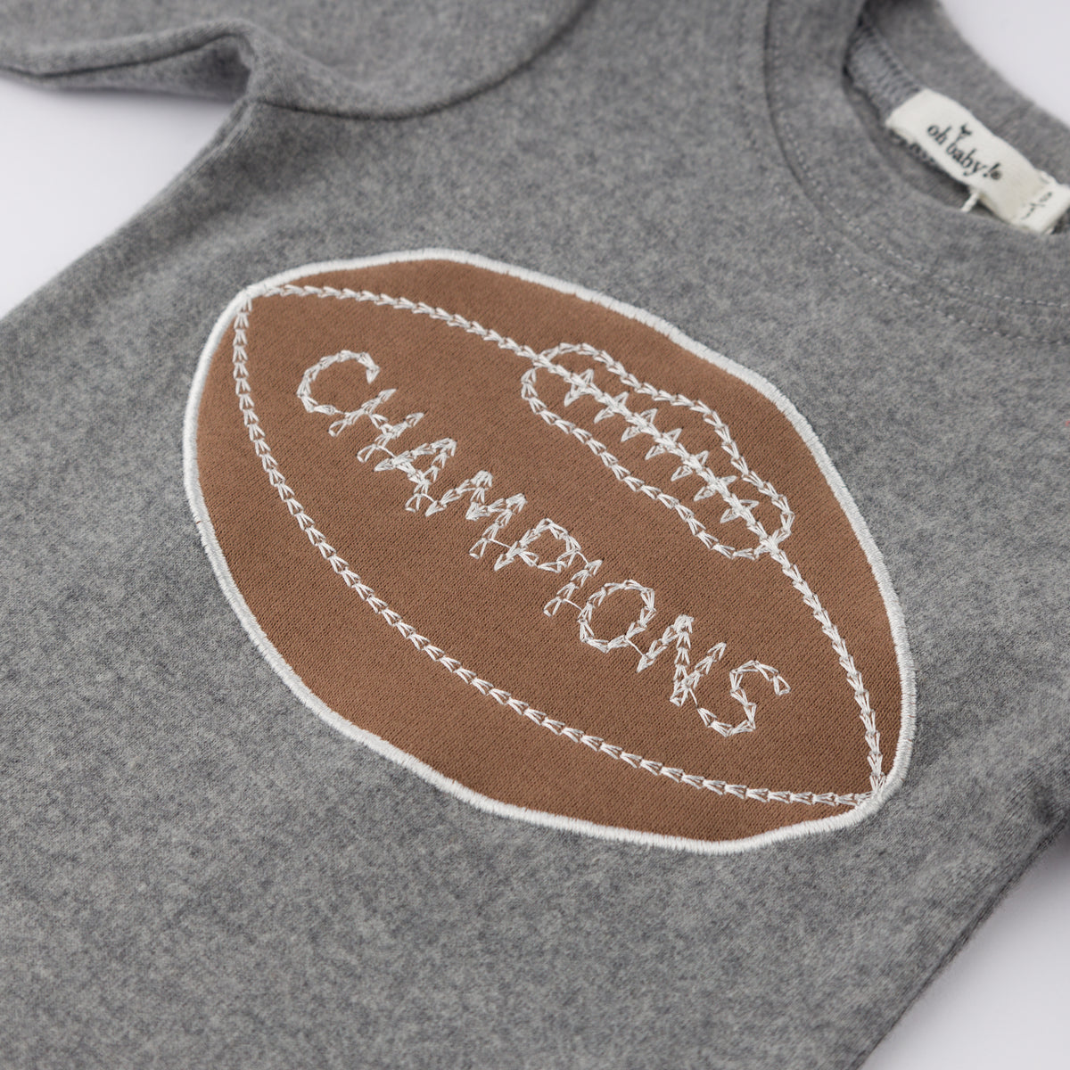 oh baby! Long Sleeve Two Piece Set - Football Champions Patch - Coal - Close-Up