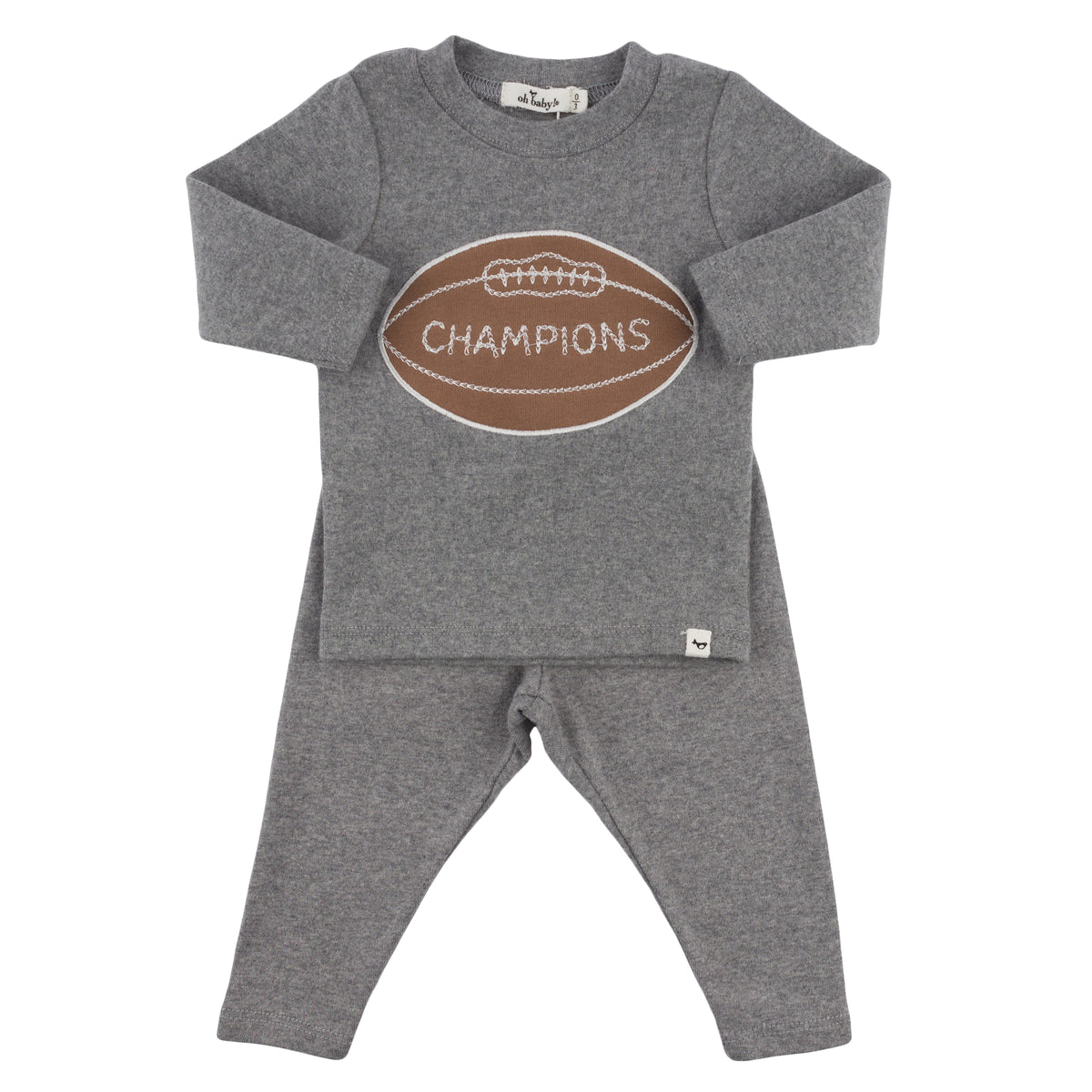 oh baby! Long Sleeve Two Piece Set - Football Champions Patch - Coal