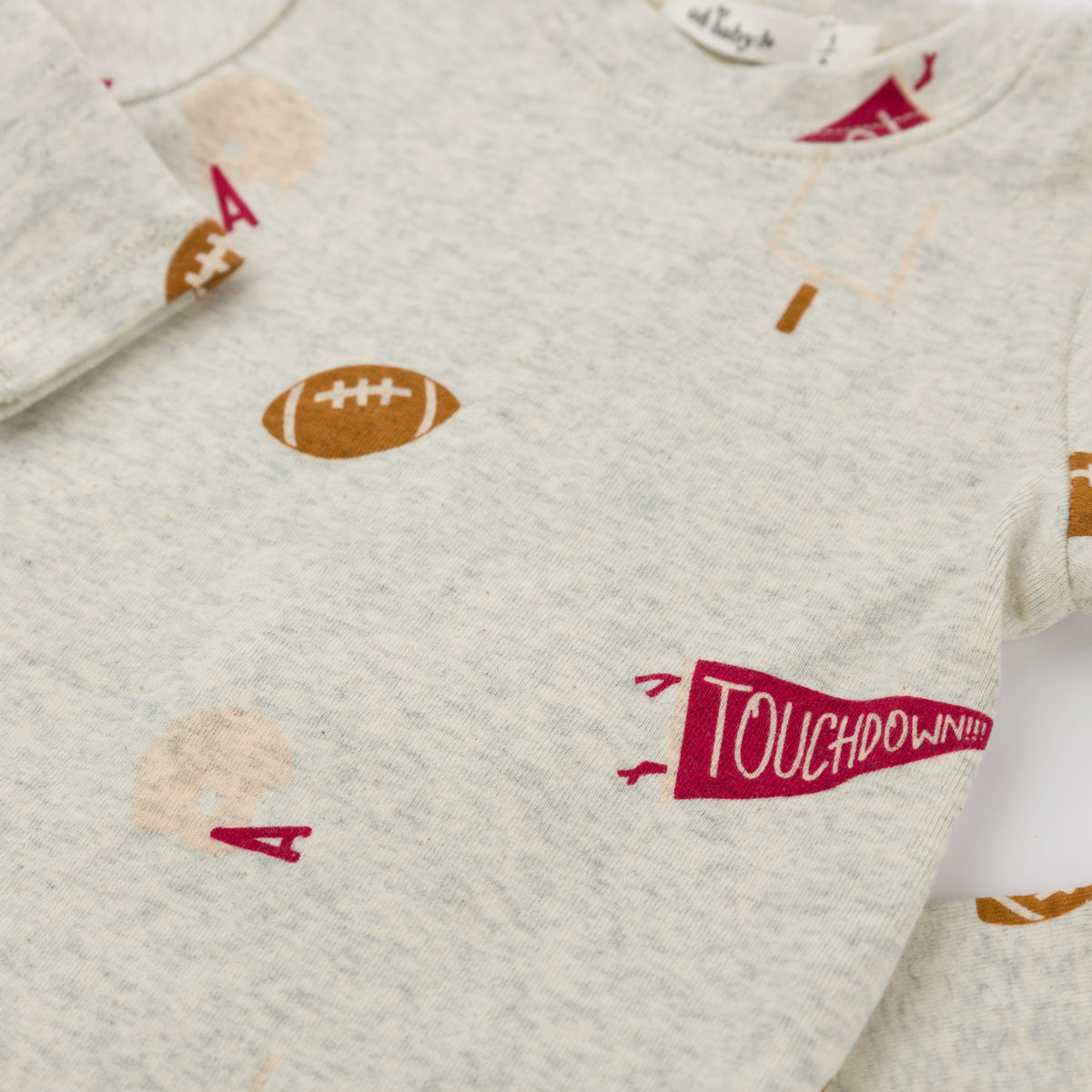 oh baby! Long Sleeve Two Piece Set - Football Print - Oatmeal Heather - Close