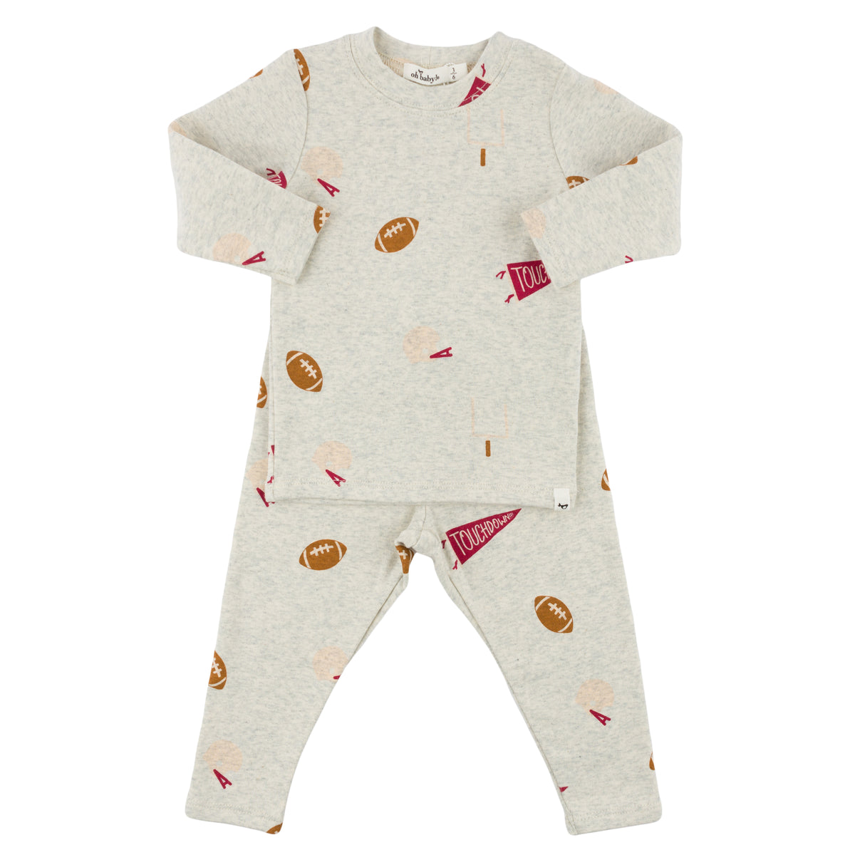 oh baby! Long Sleeve Two Piece Set - Football Print - Oatmeal Heather