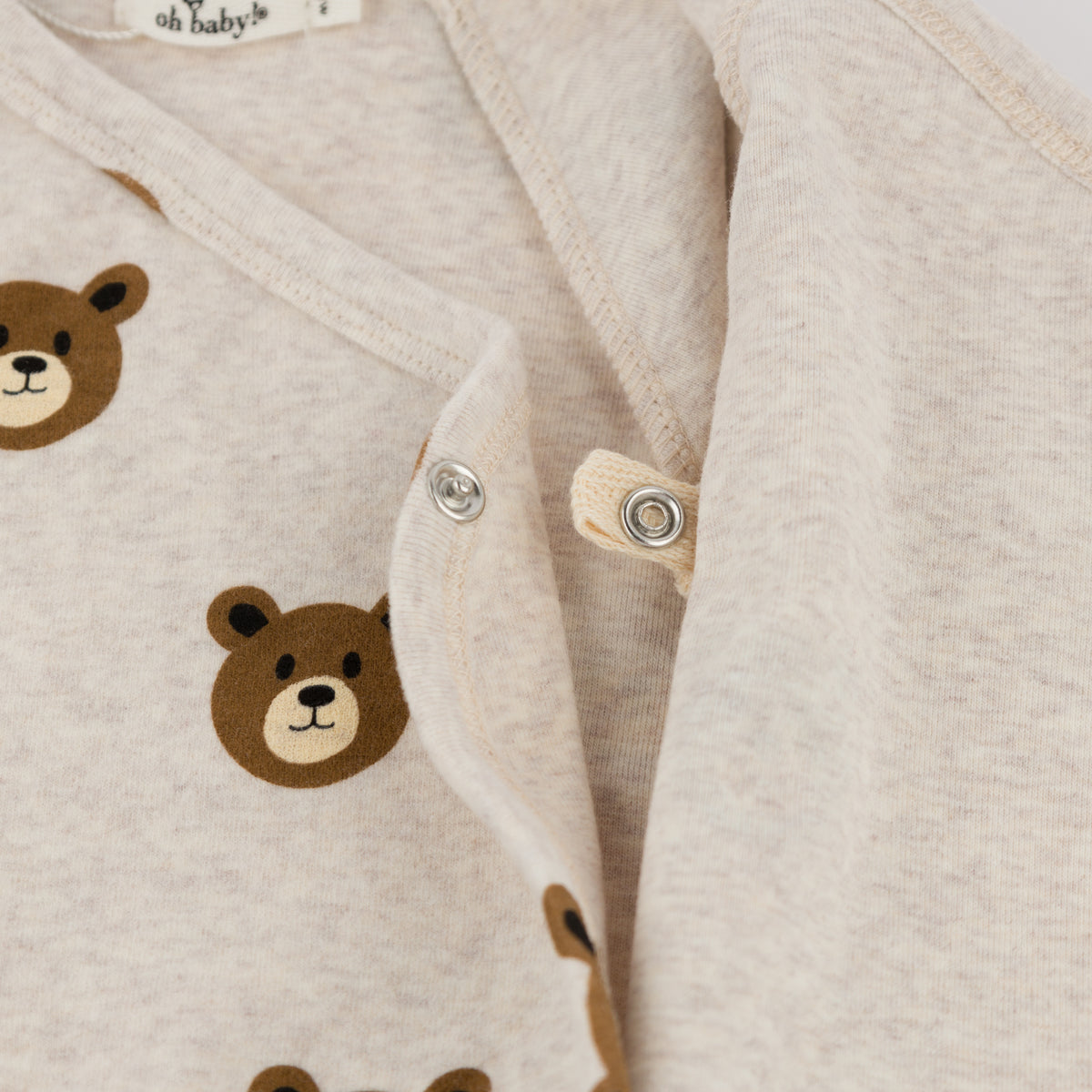 oh baby! Kimono Footie Set - Teddy Bear Face Print - Malt - Close-Up