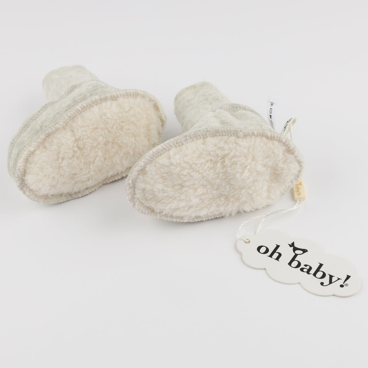 oh baby! Cotton Baby Rib Snowdrift Booties - Oatmeal Heather - Inside