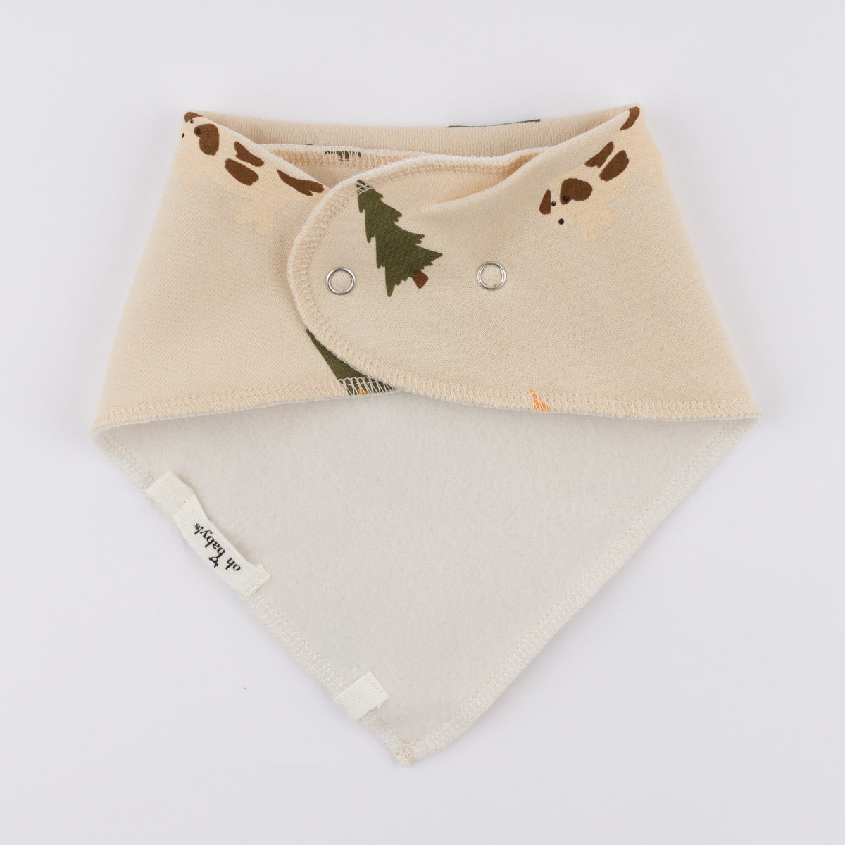 oh baby! Bandana Bib - Camping Print - Biscotti - Back Snap