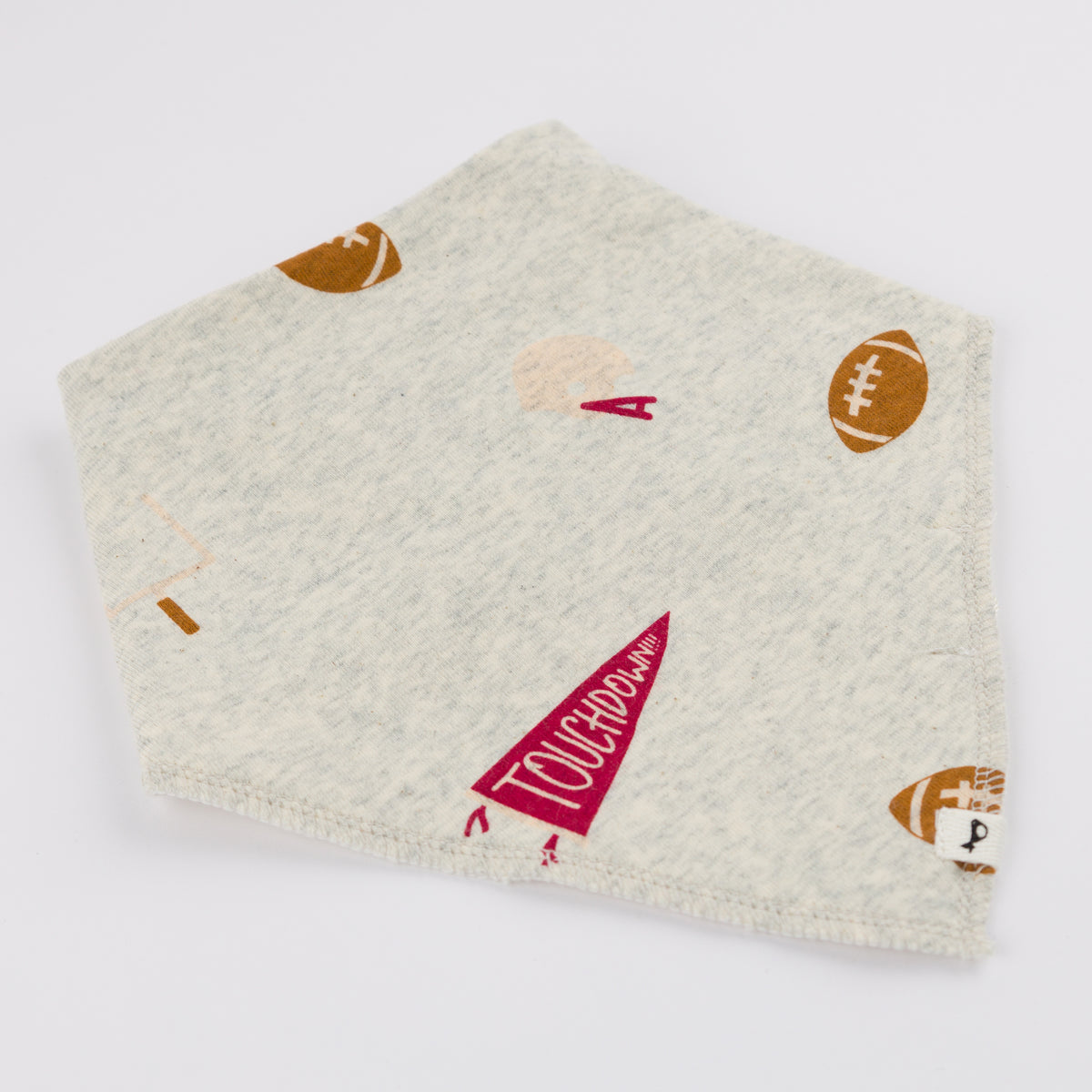 oh baby! Bandana Bib - Football Print - Oatmeal Heather - Flat Lay