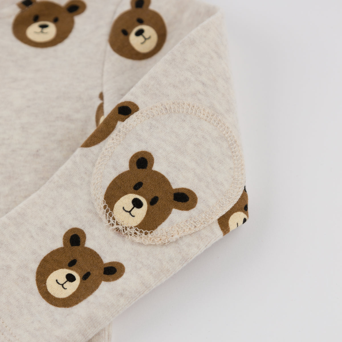 oh baby! Long Sleeve Elbow Patch Henley Tee - Brown Bear Faces Print - Malt