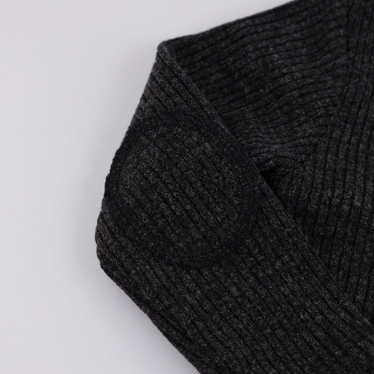 oh baby! Wide Rib Fuzzy Sweater Knit Elbow Patch Henley - Charcoal Pepper - Sleeve