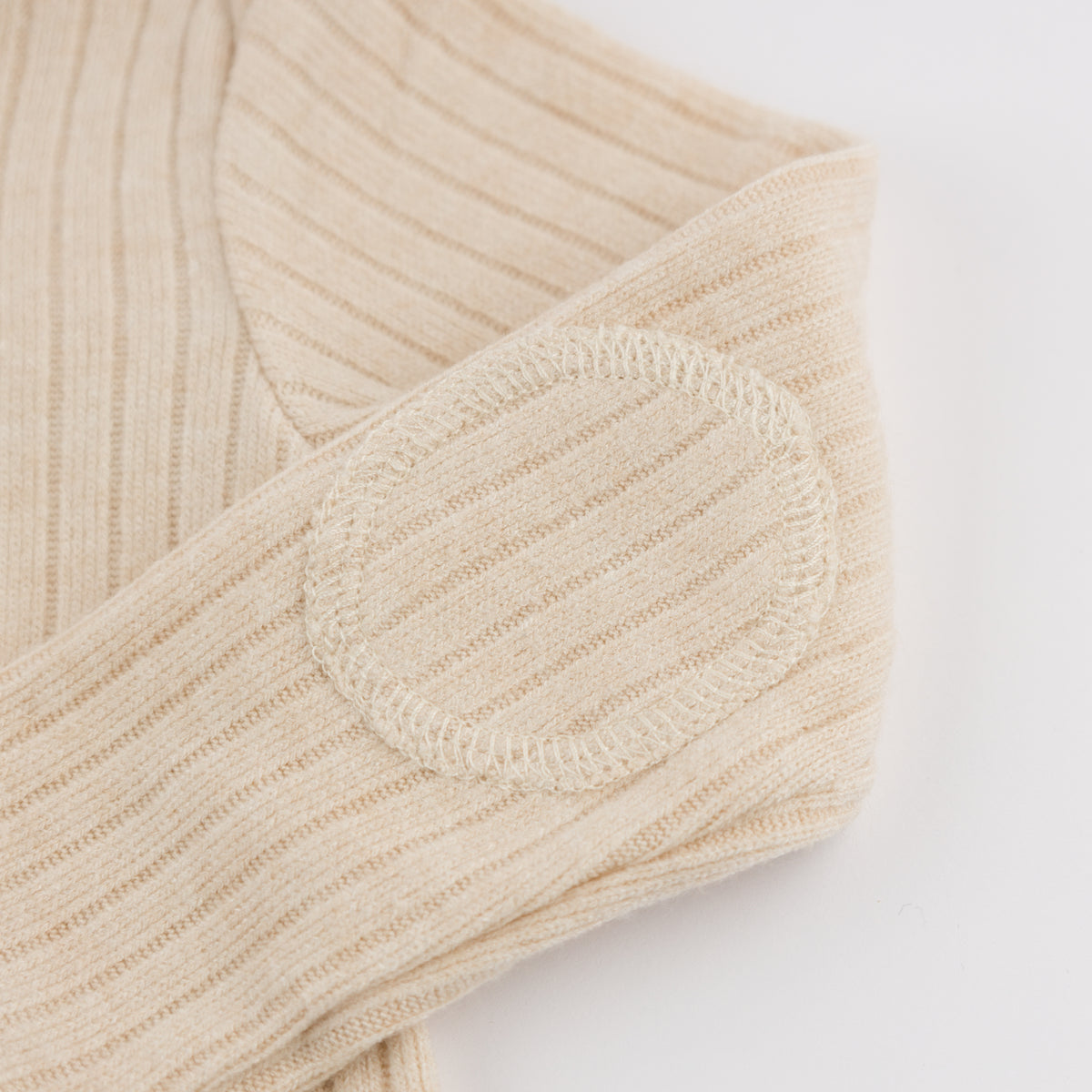 oh baby! Wide Rib Fuzzy Sweater Knit Elbow Patch Henley - Natural - Elbow Patch