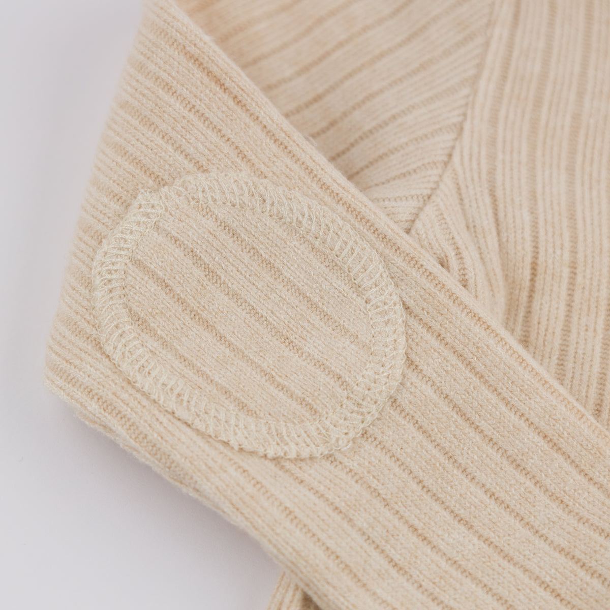 oh baby! Wide Rib Fuzzy Sweater Knit Elbow Patch Henley - Natural - Sleeve