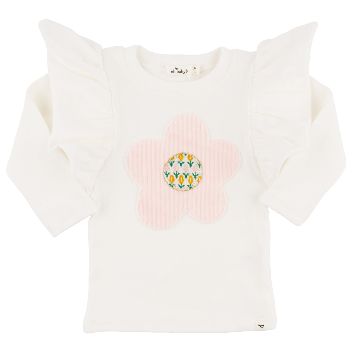 oh baby! Butterfly Long Sleeve Tee - Quilted Flower Applique - Cream