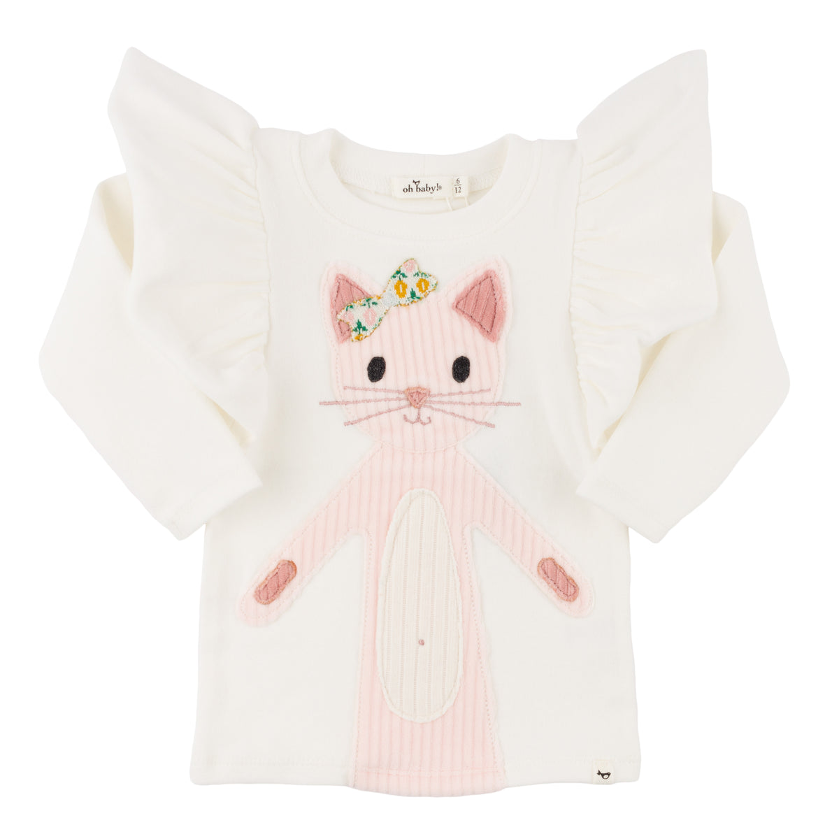 oh baby! Butterfly Long Sleeve Tee - Quilted Kitty Applique - Cream