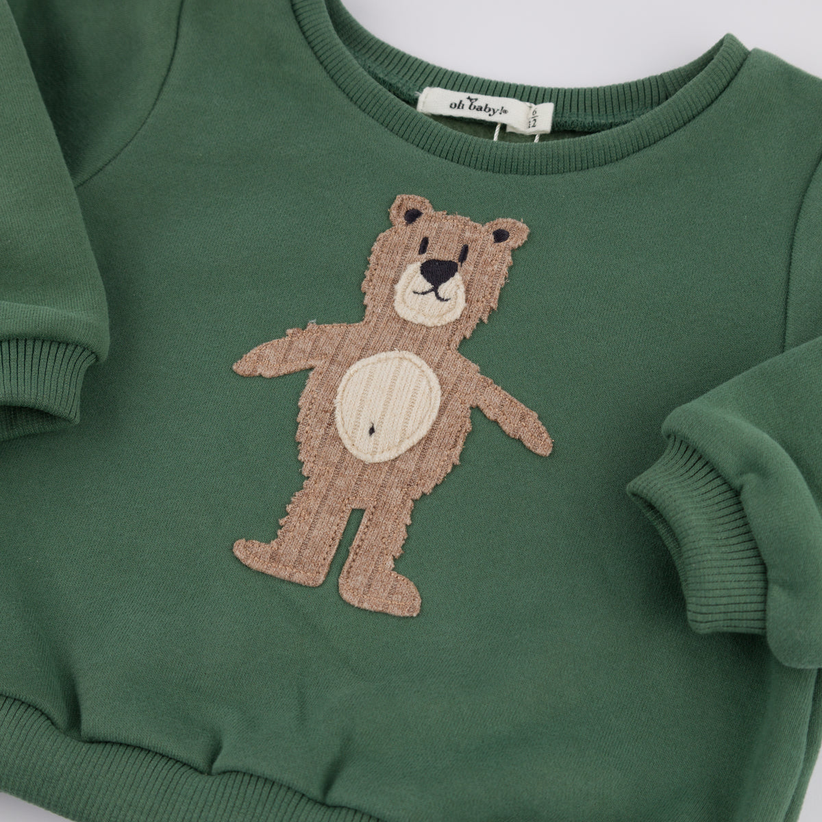 oh baby! Brooklyn Boxy Sweatshirt - Shaggy Bear Applique - Spruce