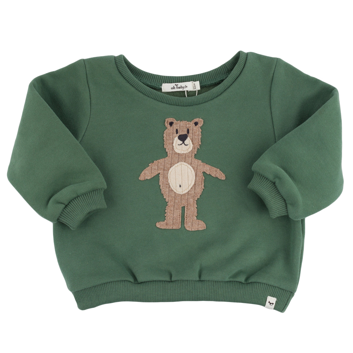 oh baby! Brooklyn Boxy Sweatshirt - Shaggy Bear Applique - Spruce