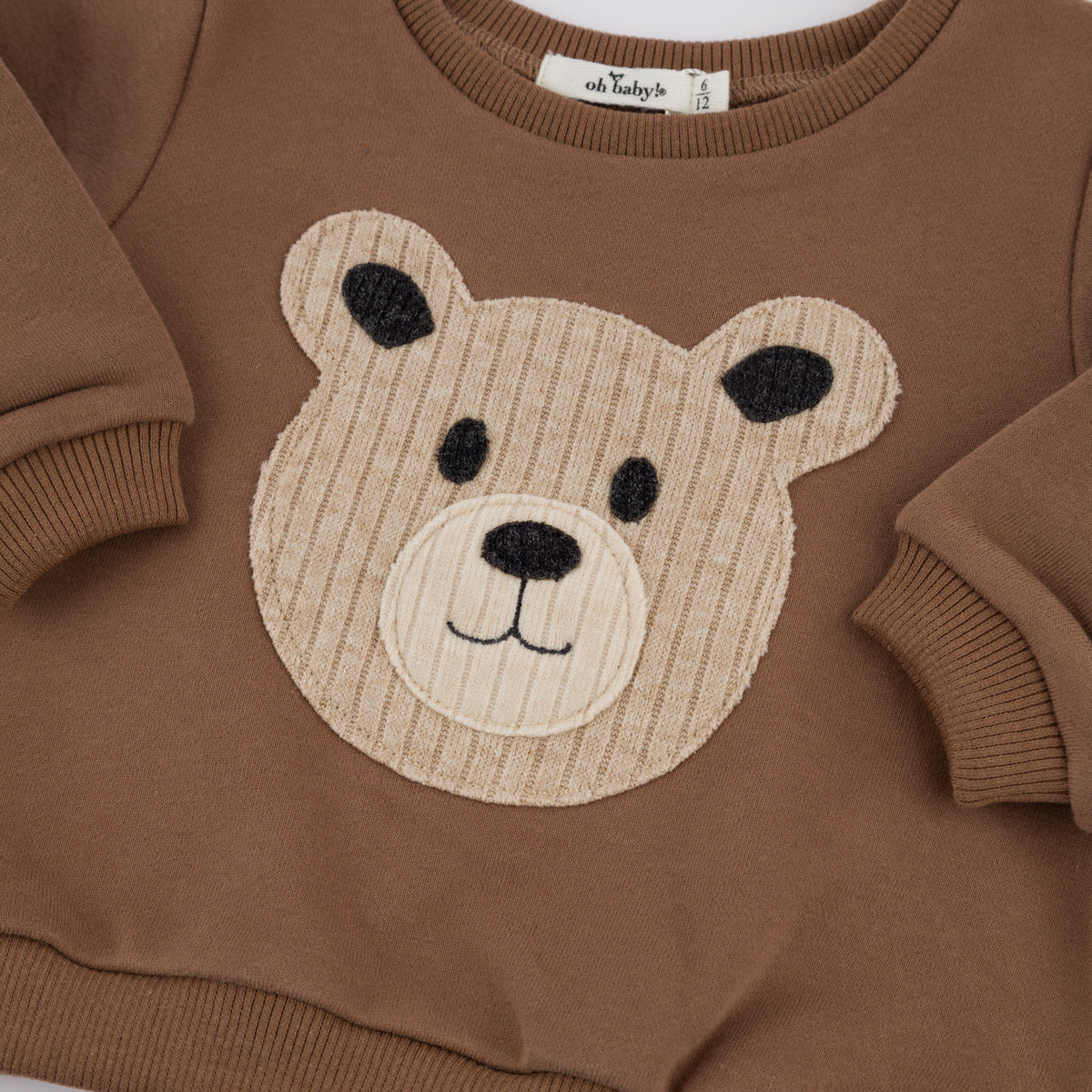 oh baby! Brooklyn Boxy Sweatshirt - Teddy Bear Face Applique - Chocolate