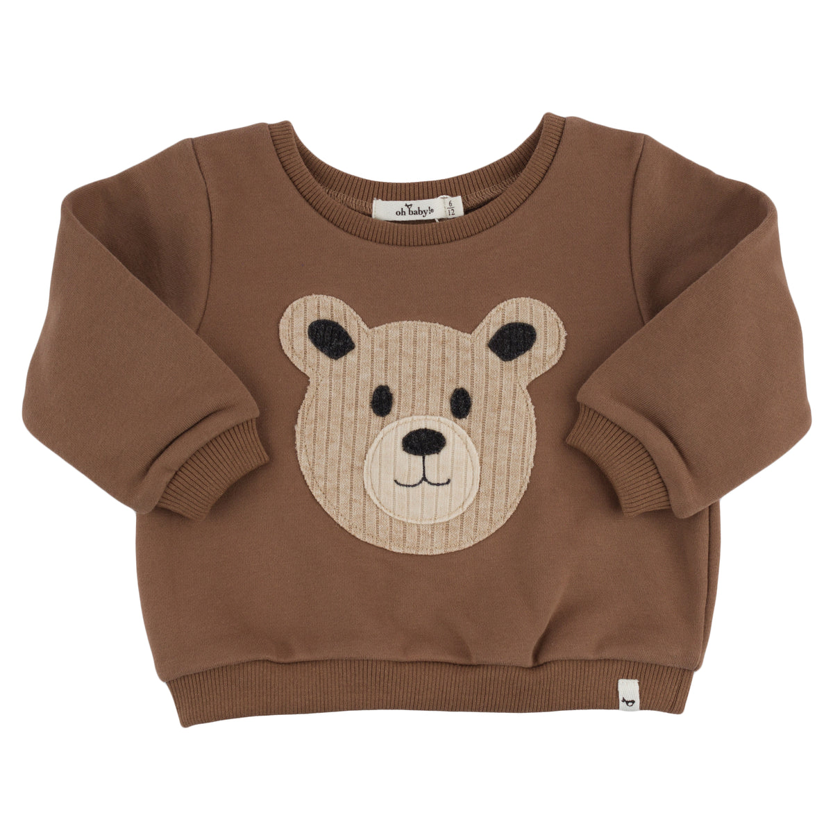 oh baby! Brooklyn Boxy Sweatshirt - Teddy Bear Face Applique - Chocolate