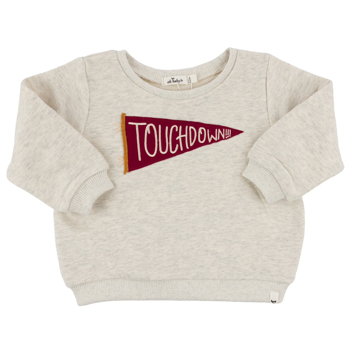 oh baby! Brooklyn Boxy Sweatshirt - Football Touchdown Pennant Patch  - Oatmeal Heather