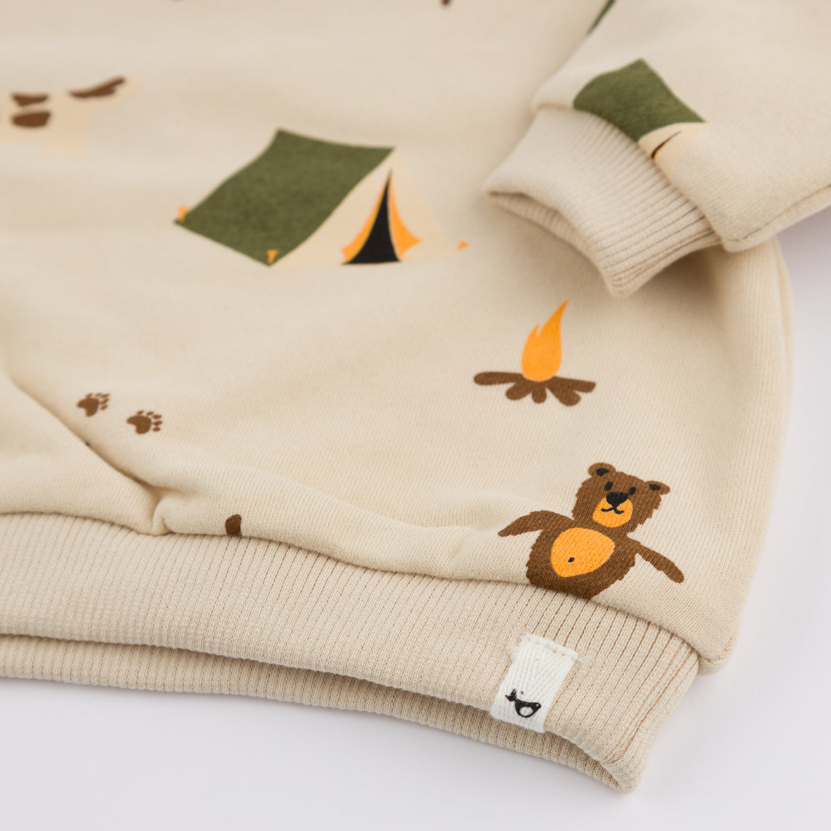 oh baby! Brooklyn Boxy Sweatshirt - Camping Print - Biscotti - close-up