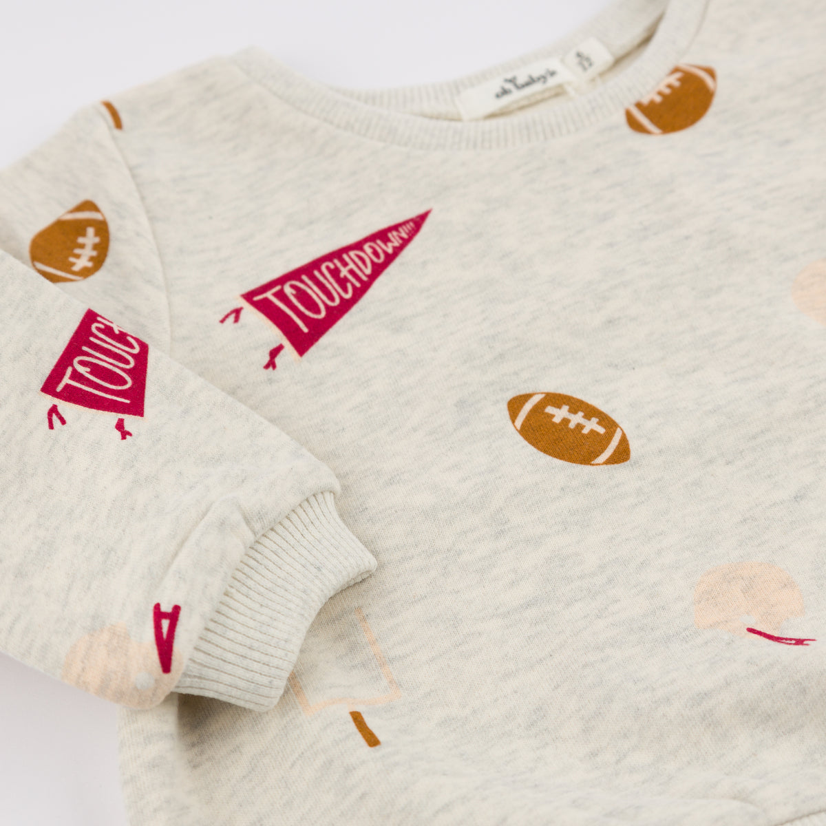 oh baby! Brooklyn Boxy Sweatshirt -Football Print - Oatmeal Heather - Close Up