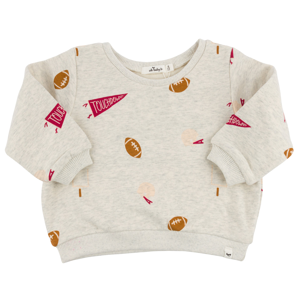 oh baby! Brooklyn Boxy Sweatshirt -Football Print - Oatmeal Heather