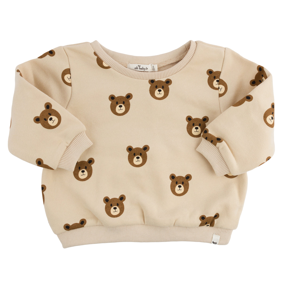 oh baby! Brooklyn Boxy Sweatshirt - Teddy Bear Faces Print - Biscotti