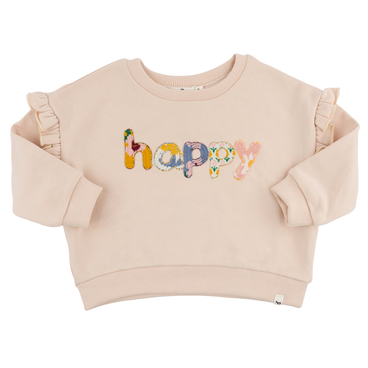 oh baby! Millie Slouch Sweatshirt - Quilted "happy" Applique - Pale Pink