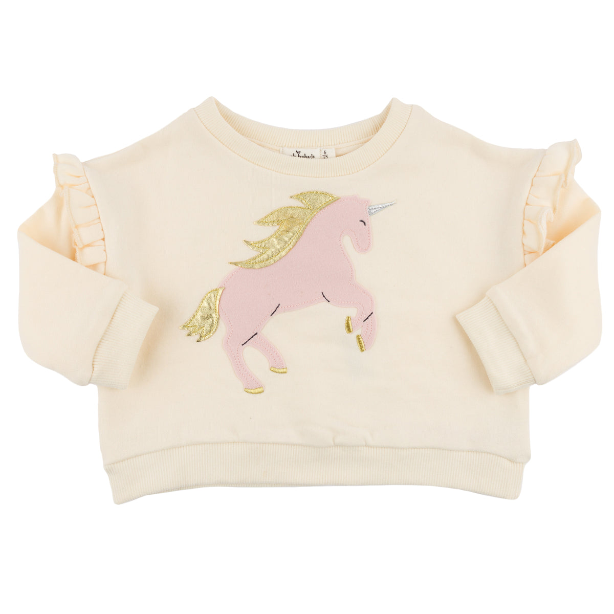 oh baby! Millie Slouch Sweatshirt - Prancing Unicorn Applique - Vanilla