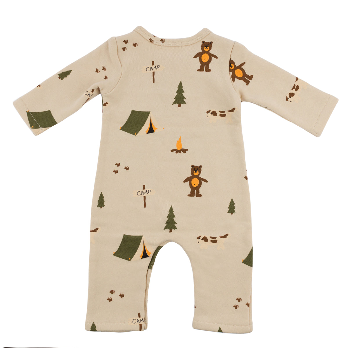 oh baby! One Button Romper French Terry - Camping Print - Biscotti - Back