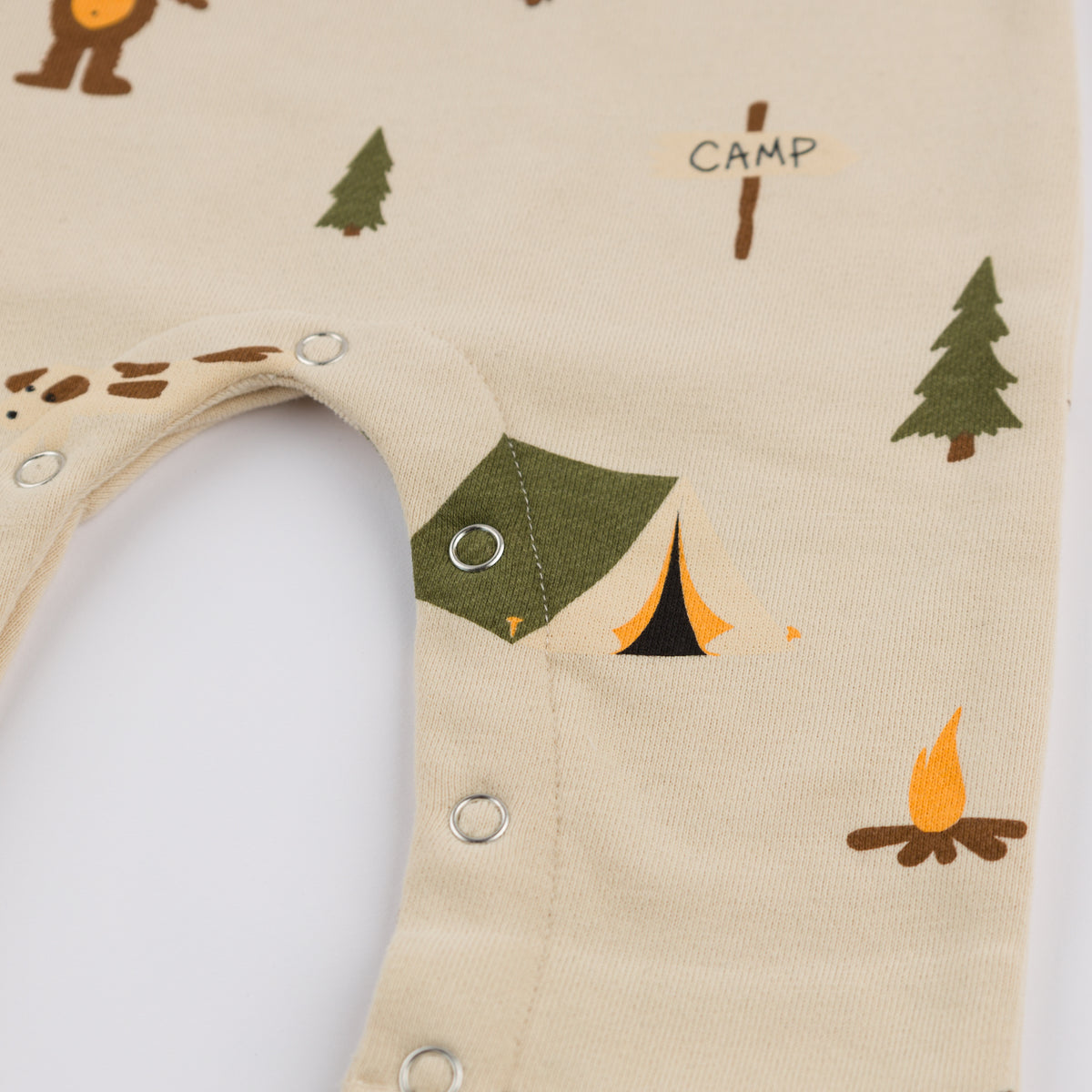 oh baby! One Button Romper French Terry - Camping Print - Biscotti - Snaps