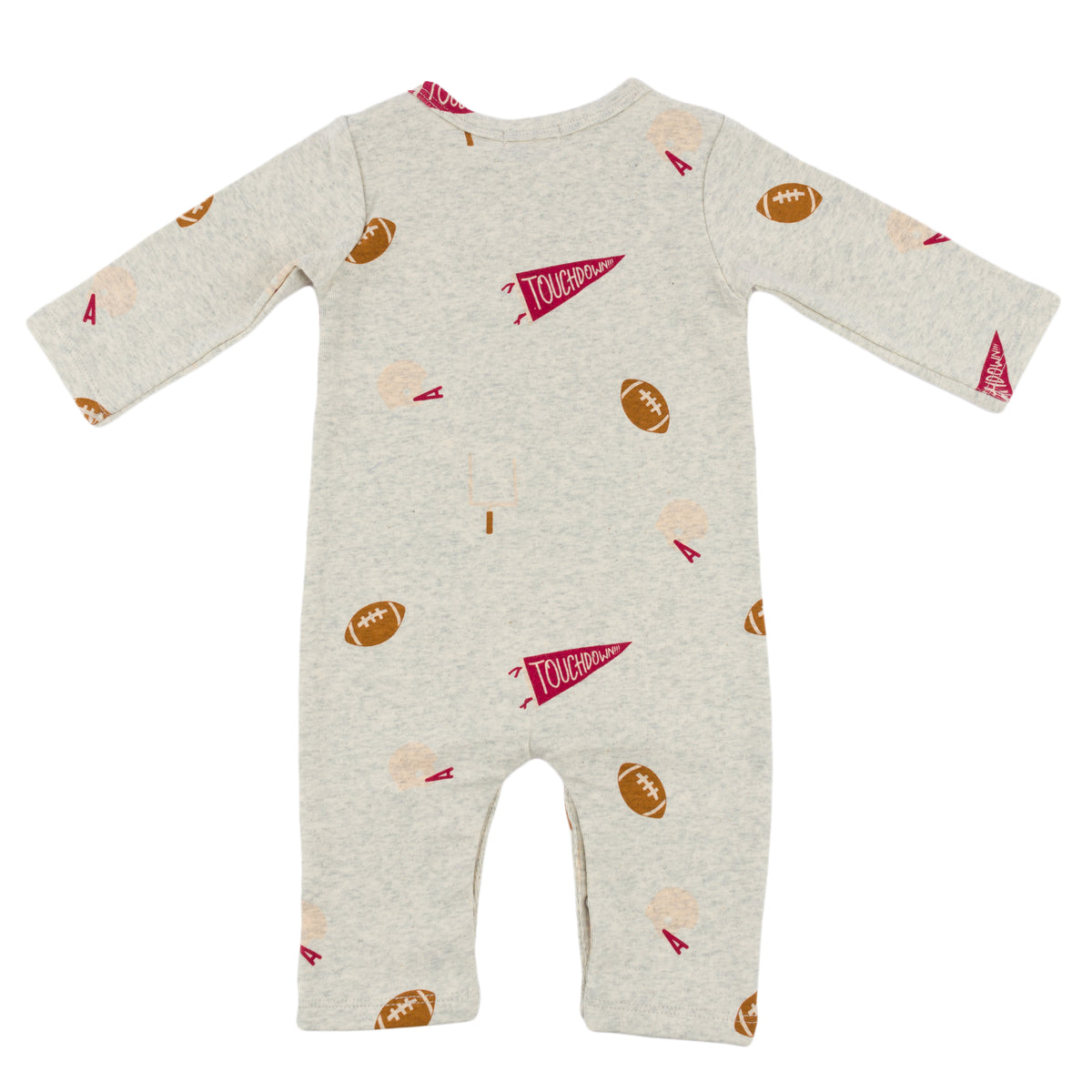 oh baby! One Button Romper Football Print - Oatmeal Heather - Back