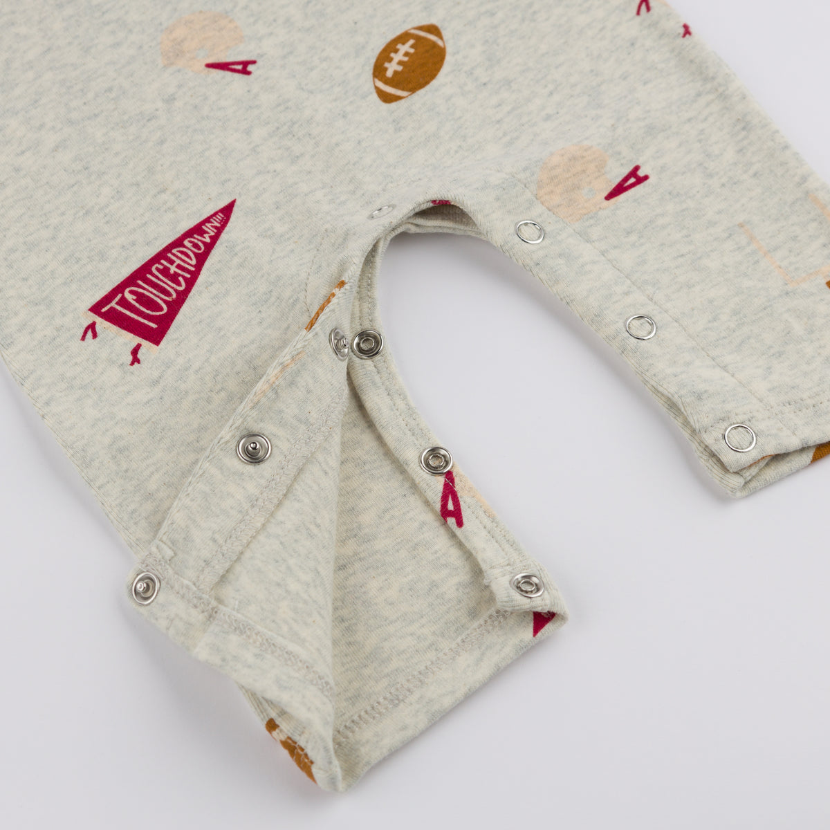 oh baby! One Button Romper Football Print - Oatmeal Heather - Leg Snaps