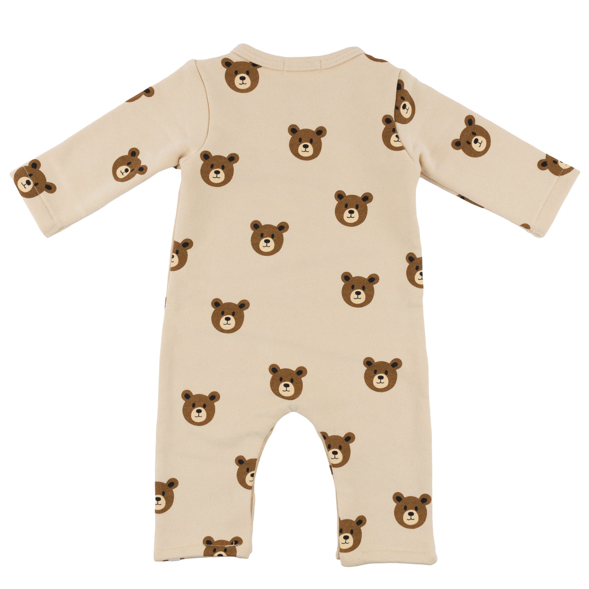 oh baby! One Button Romper French Terry - Teddy Bear Face Print - Biscotti