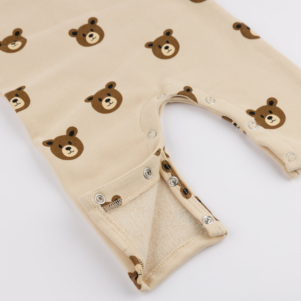 oh baby! One Button Romper French Terry - Teddy Bear Face Print - Biscotti