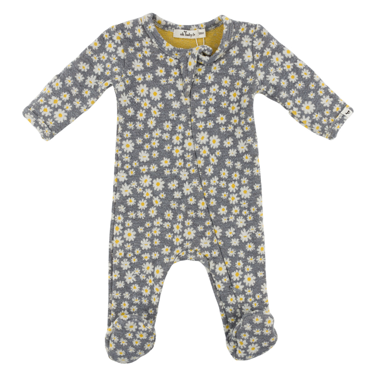 oh baby! Double Knit Zipper Footie - Pucker Mini Daisy - Heather Gray