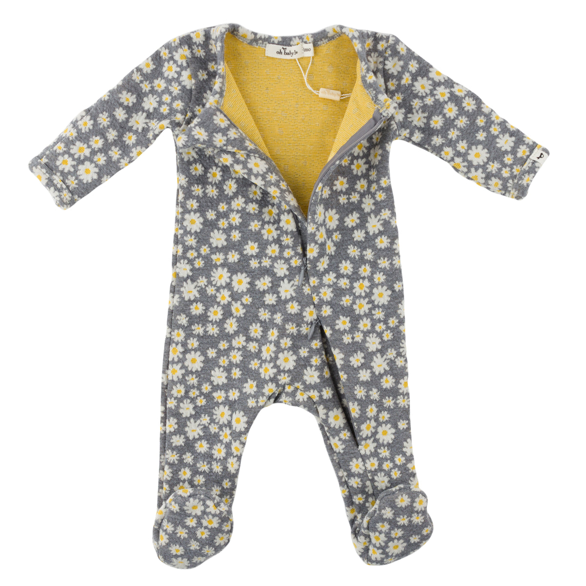 oh baby! Double Knit Zipper Footie - Pucker Mini Daisy - Heather Gray