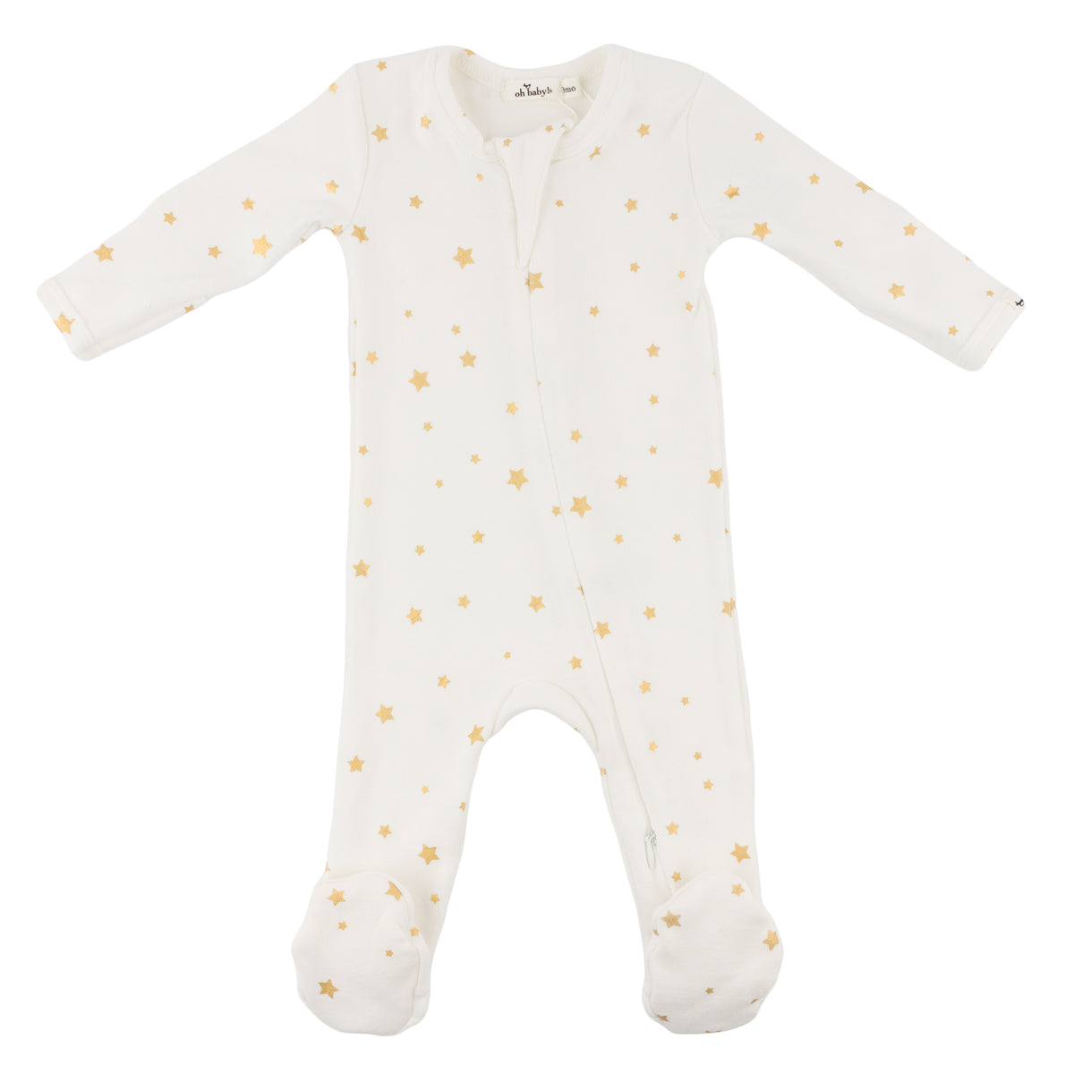 oh baby! Cotton Zipper Footie - Mini Gold Star Foil Print - Cream