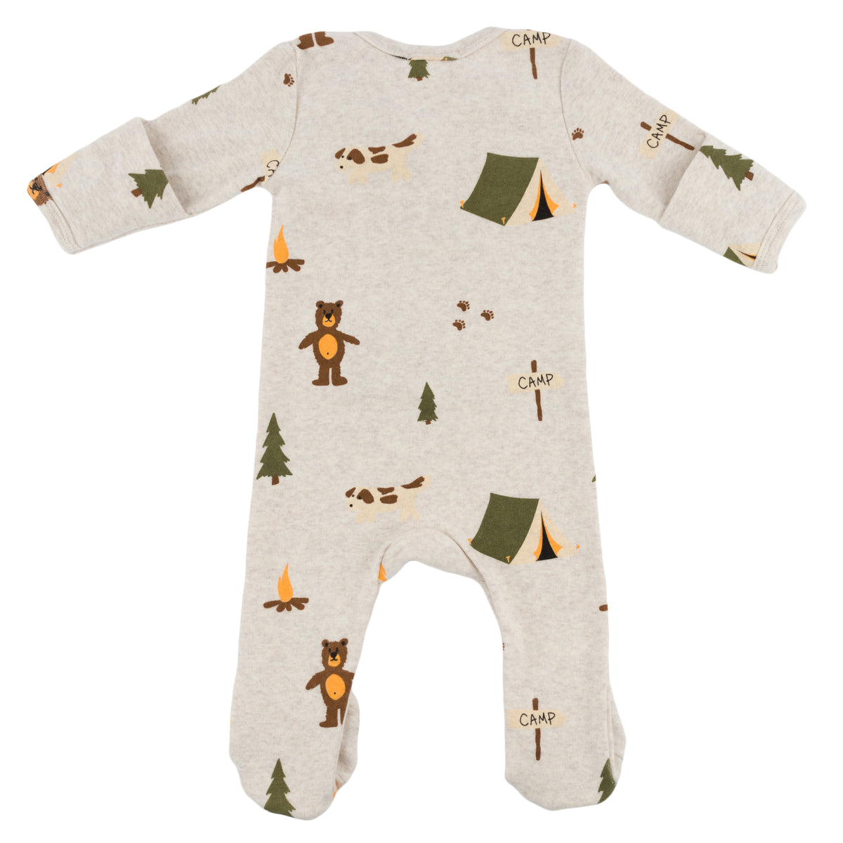 oh baby! Cotton Zipper Footie - Camping Print - Malt