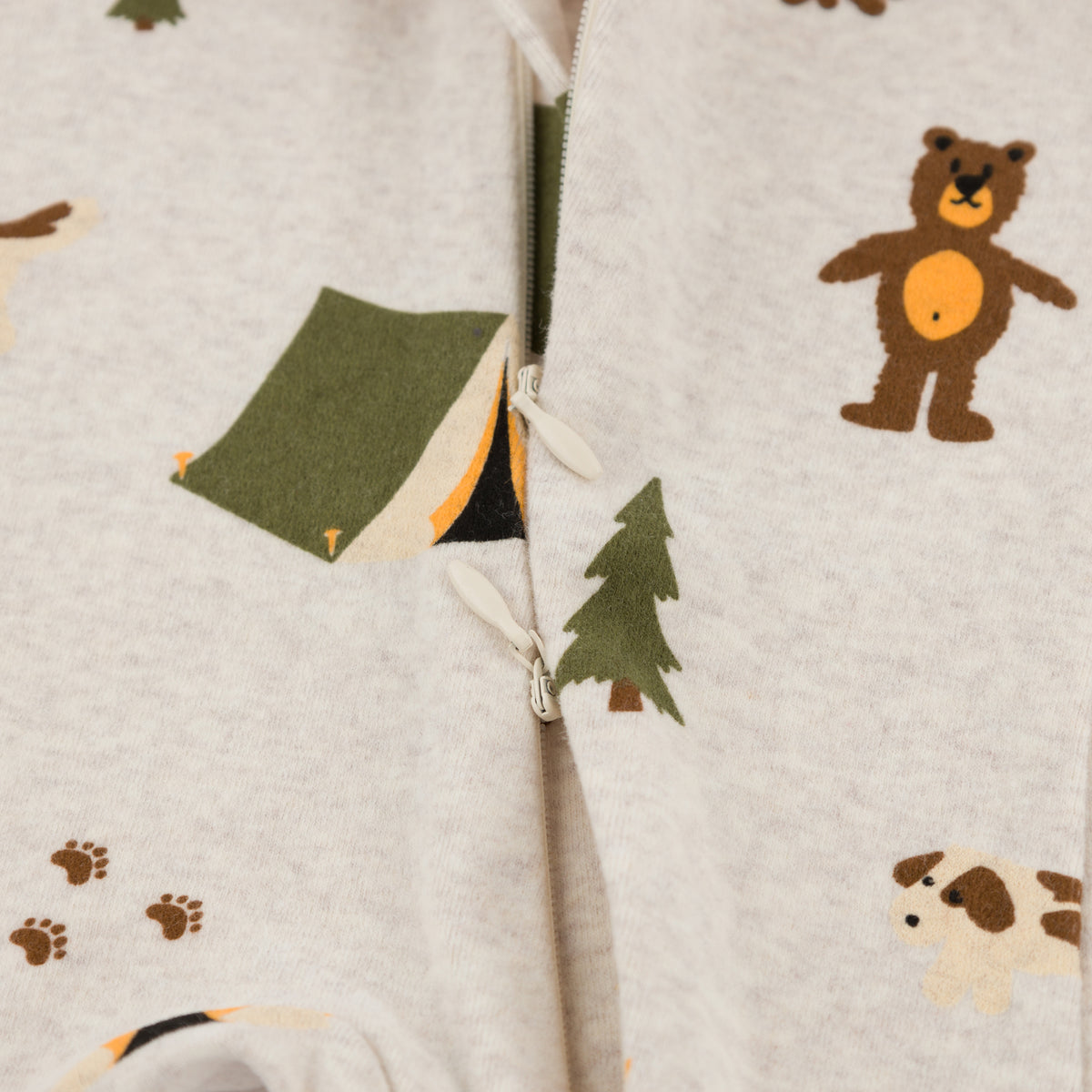 oh baby! Cotton Zipper Footie - Camping Print - Malt