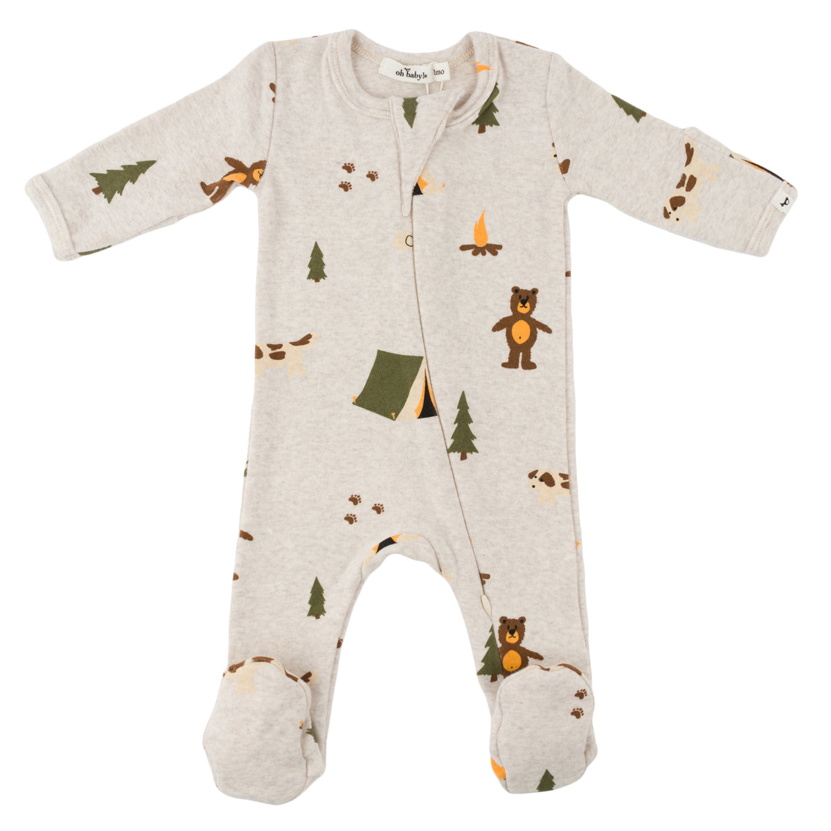 oh baby! Cotton Zipper Footie - Camping Print - Malt