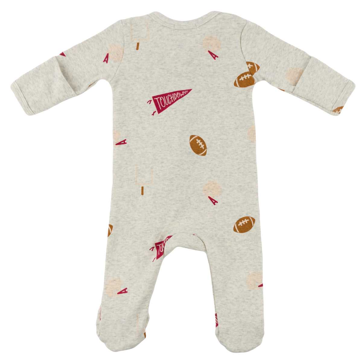 oh baby! Cotton Zipper Footie - Football Print - Oatmeal Heather