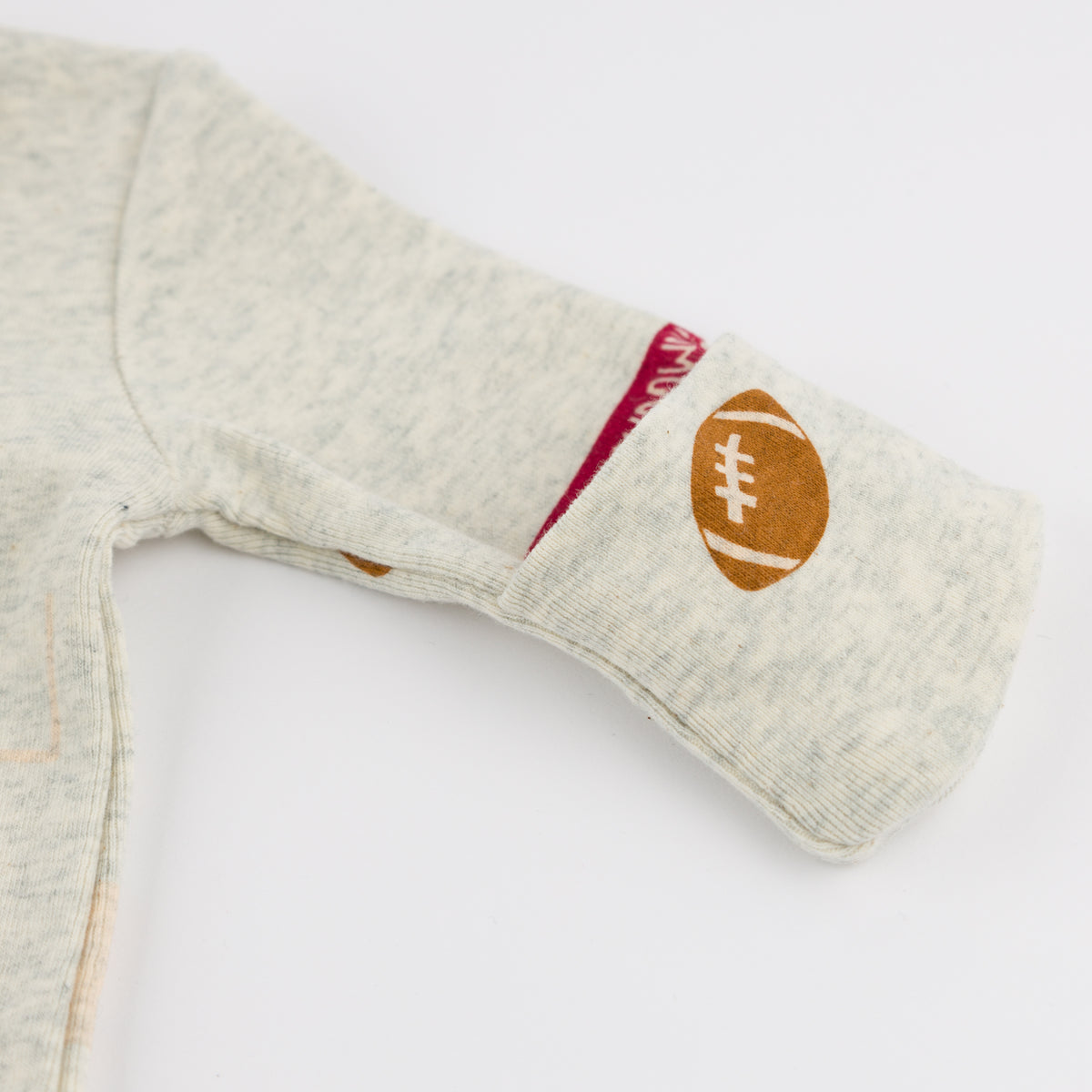 oh baby! Cotton Zipper Footie - Football Print - Oatmeal Heather - Fold over Mittens