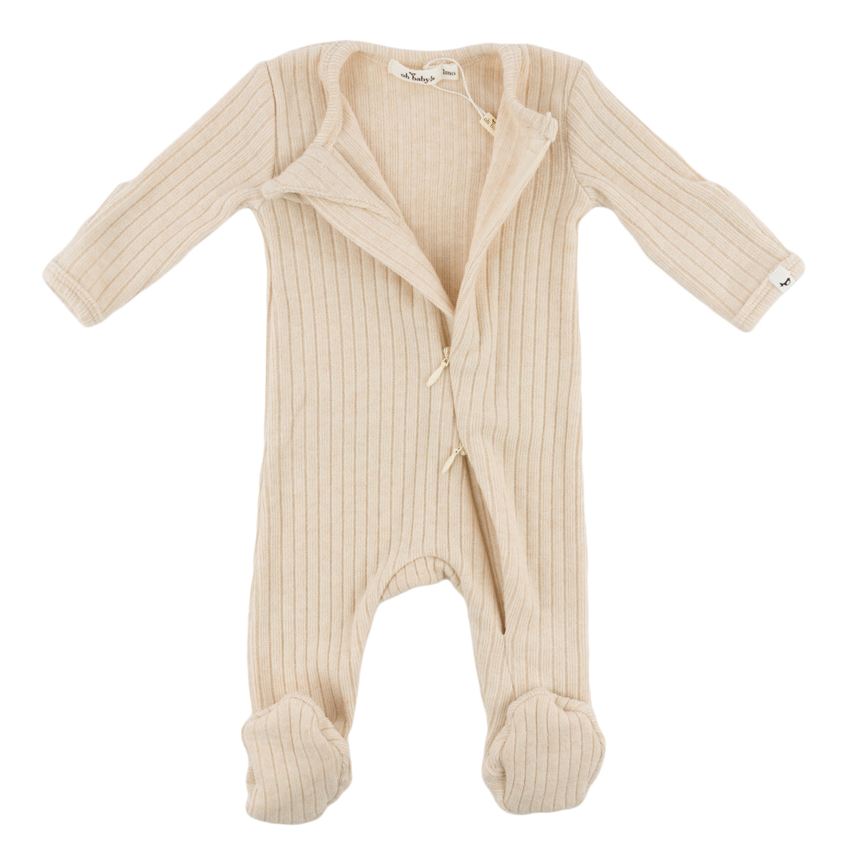 oh baby! Wide Rib Fuzzy Sweater Knit Zipper Footie - Natural - Zipper