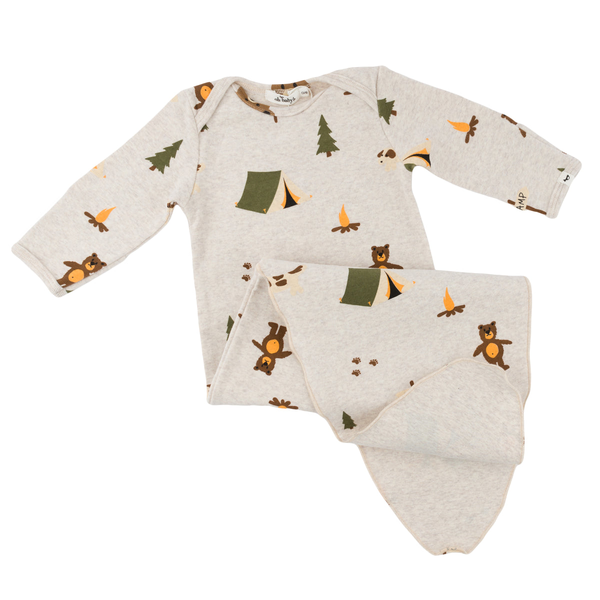 oh baby! Knotted Gown - Camping Print - Malt