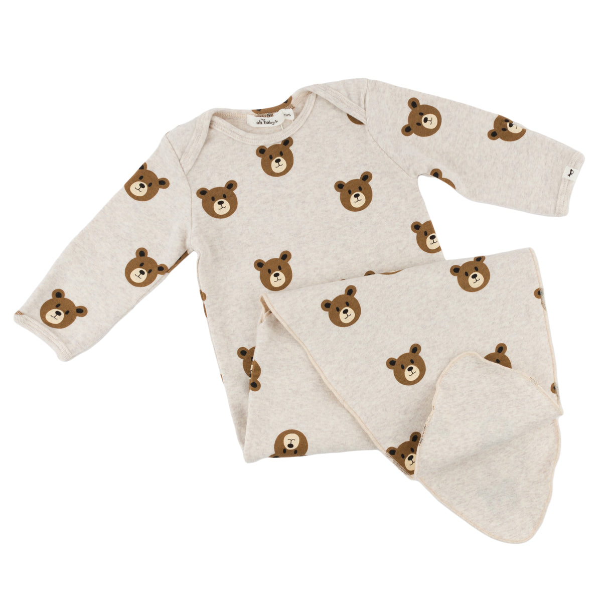 oh baby! Knotted Gown Teddy Bear Face Print - Malt