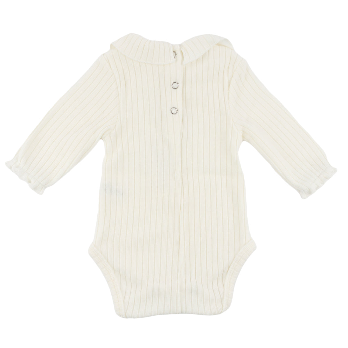 oh baby! Wide Rib Fuzzy Sweater Knit Ruffle Neck Onesie - Cream - Back