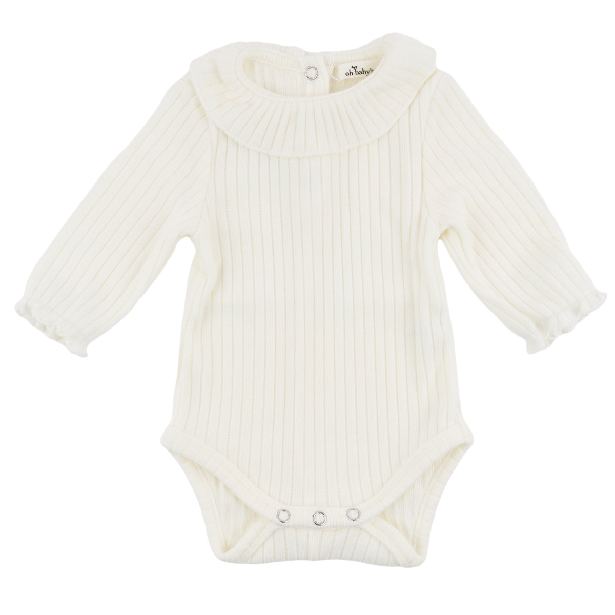 oh baby! Wide Rib Fuzzy Sweater Knit Ruffle Neck Onesie - Cream