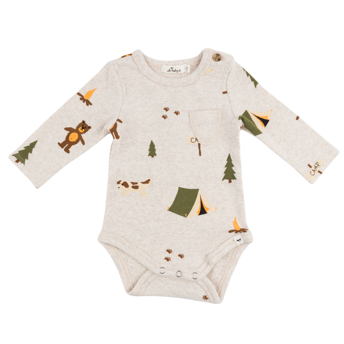 oh baby! Pocket Onesie Camping Print - Malt