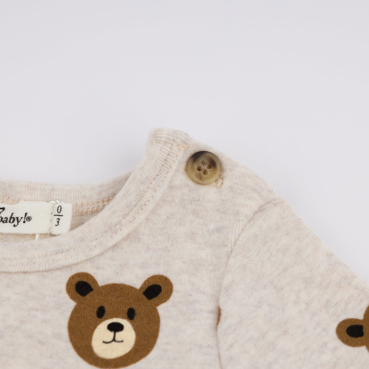 oh baby! Pocket Onesie Teddy Bear Face Print - Malt