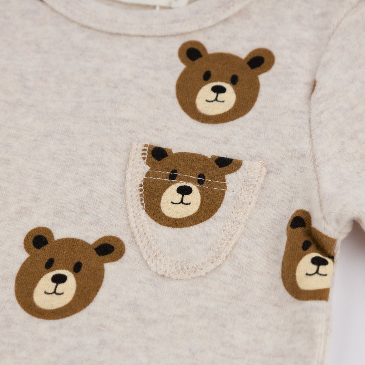 oh baby! Pocket Onesie Teddy Bear Face Print - Malt